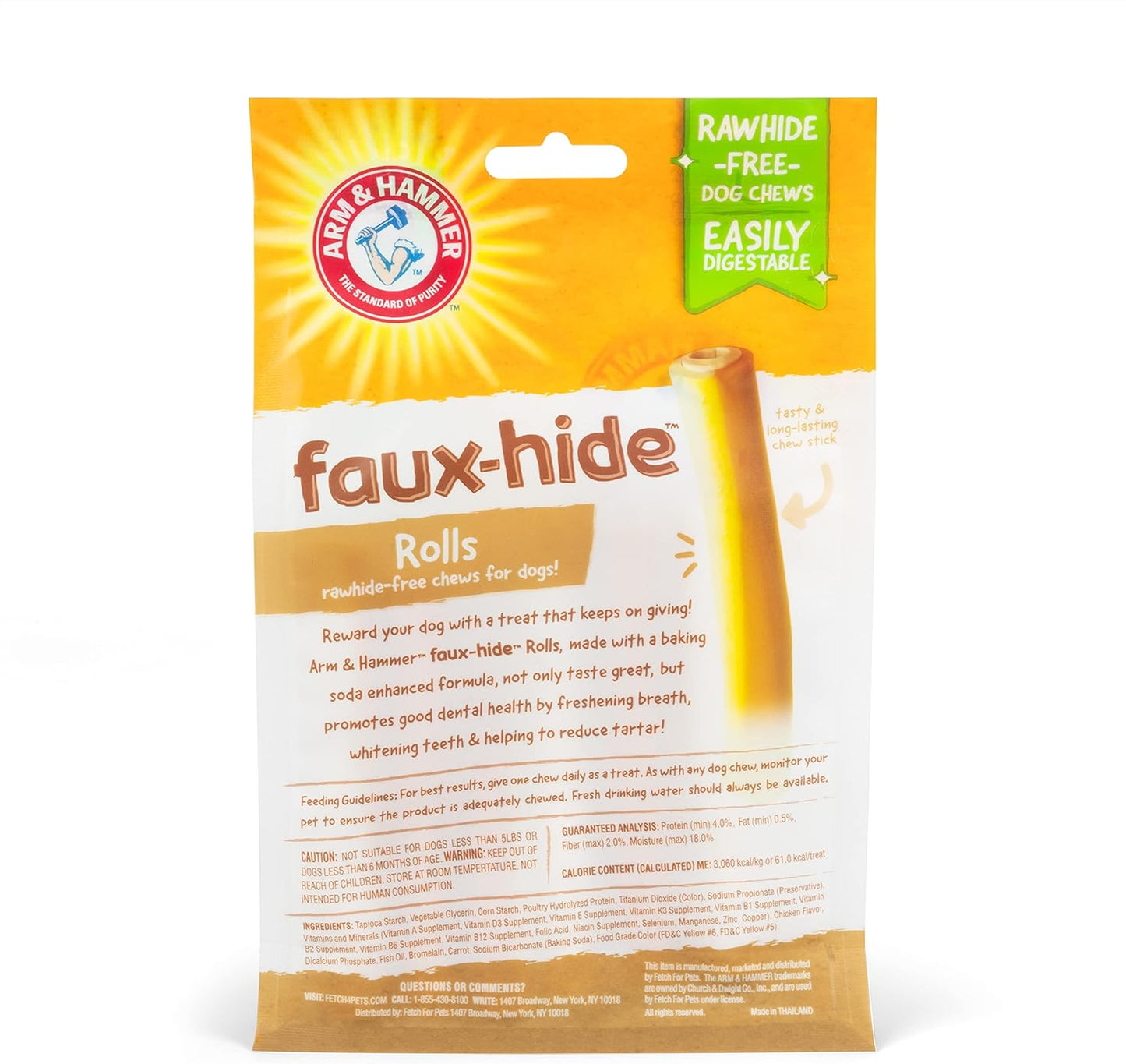 Faux-Hide Dog Dental Treat Rolls, 7 Pcs | 5 Oz Bag Rawhide Free Dog Dental Chews in Chicken Flavor | Baking Soda Enhanced Formula Dental Treats for Dogs for Fresh Breath