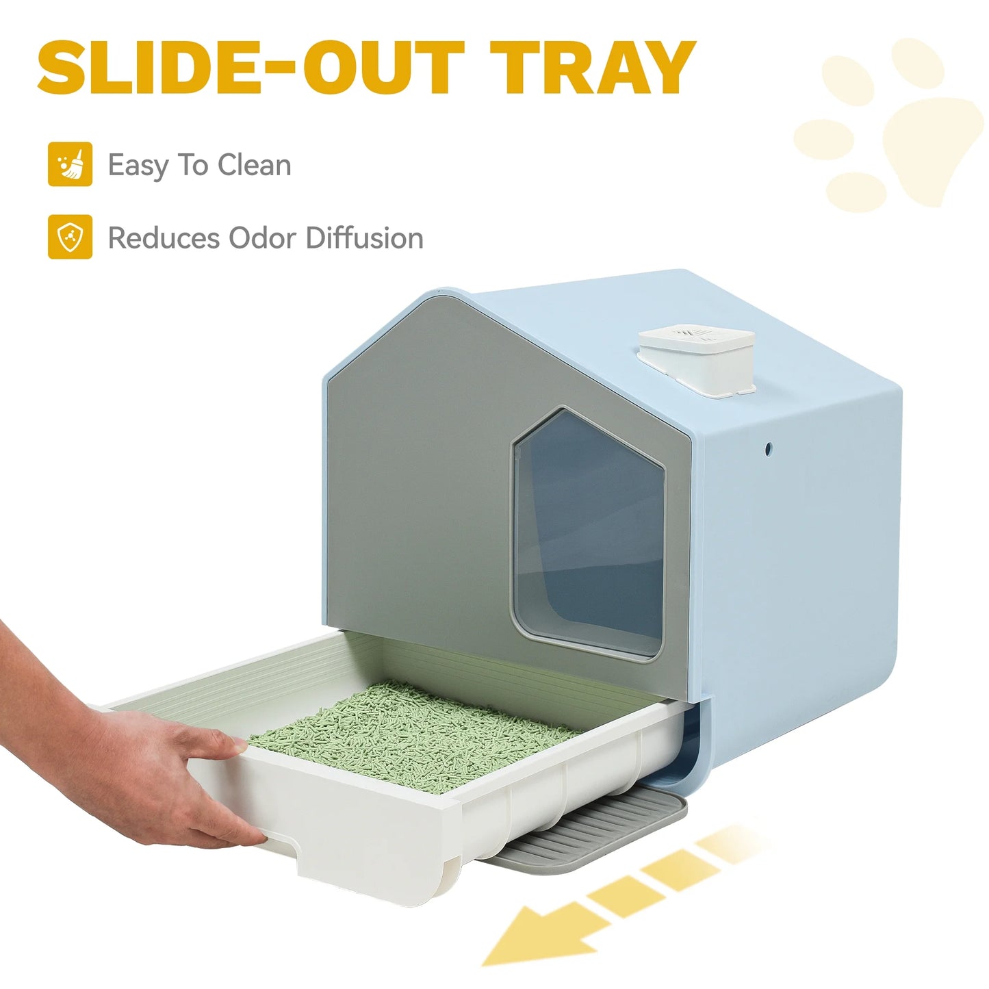 Extra Large Hooded Cat Litter Box, Odor-Free, Easy to Clean with Mat & Scoop, Blue