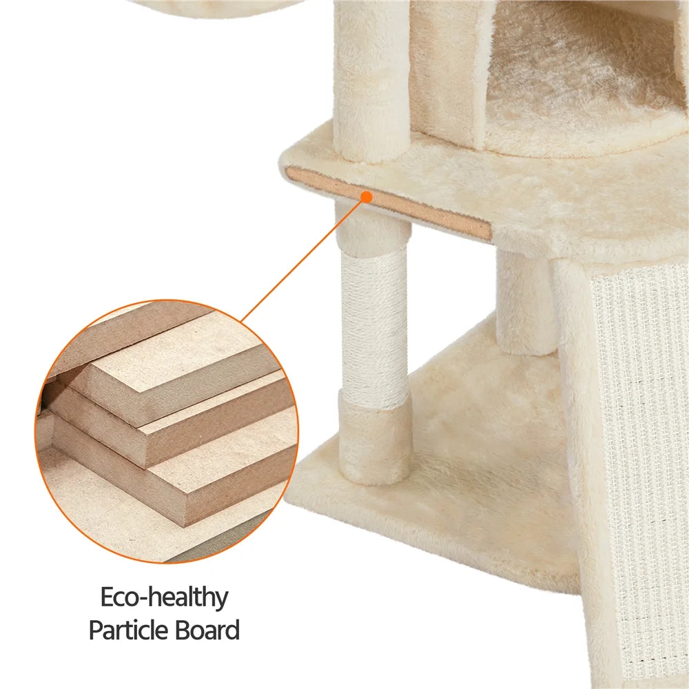 42"H Multilevel Cat Tree Tower with Condo and Perches, Beige