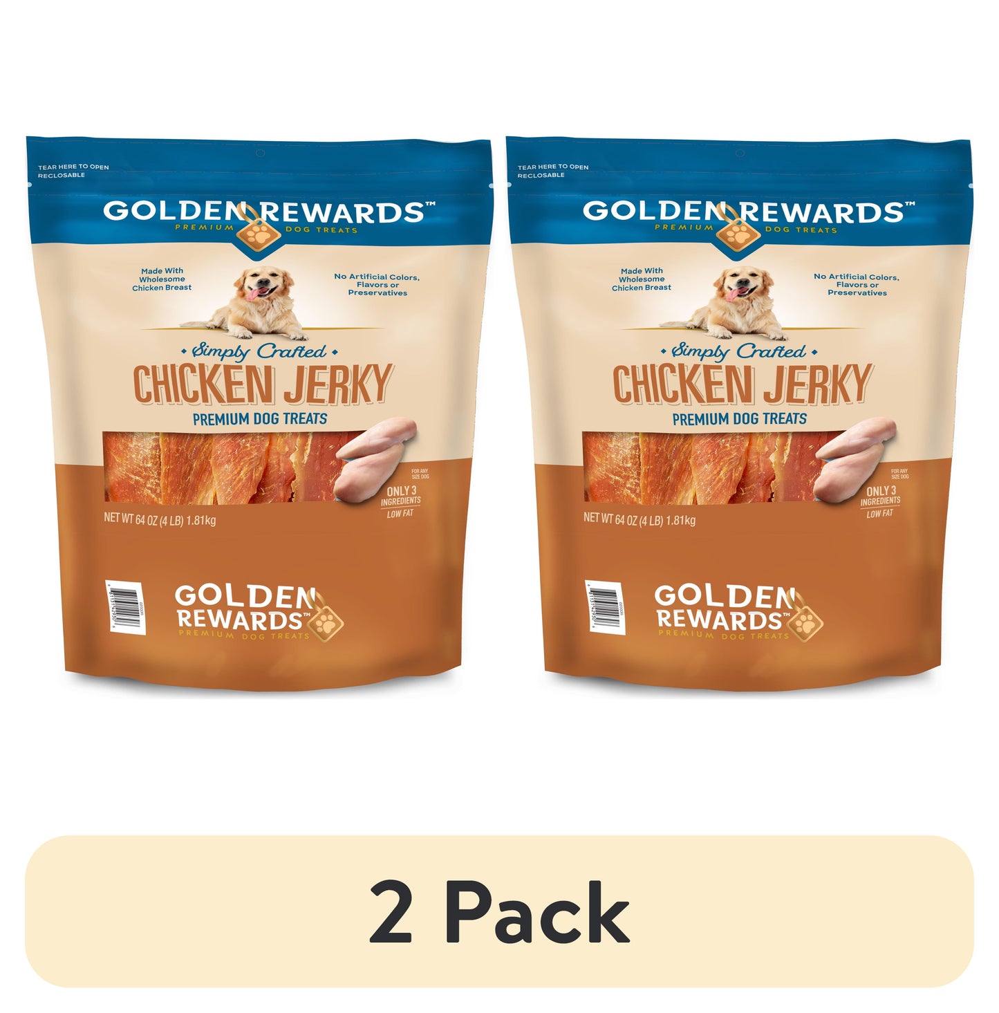 (2 Pack)  Chicken Jerky Premium Dog Treats, 64 Oz