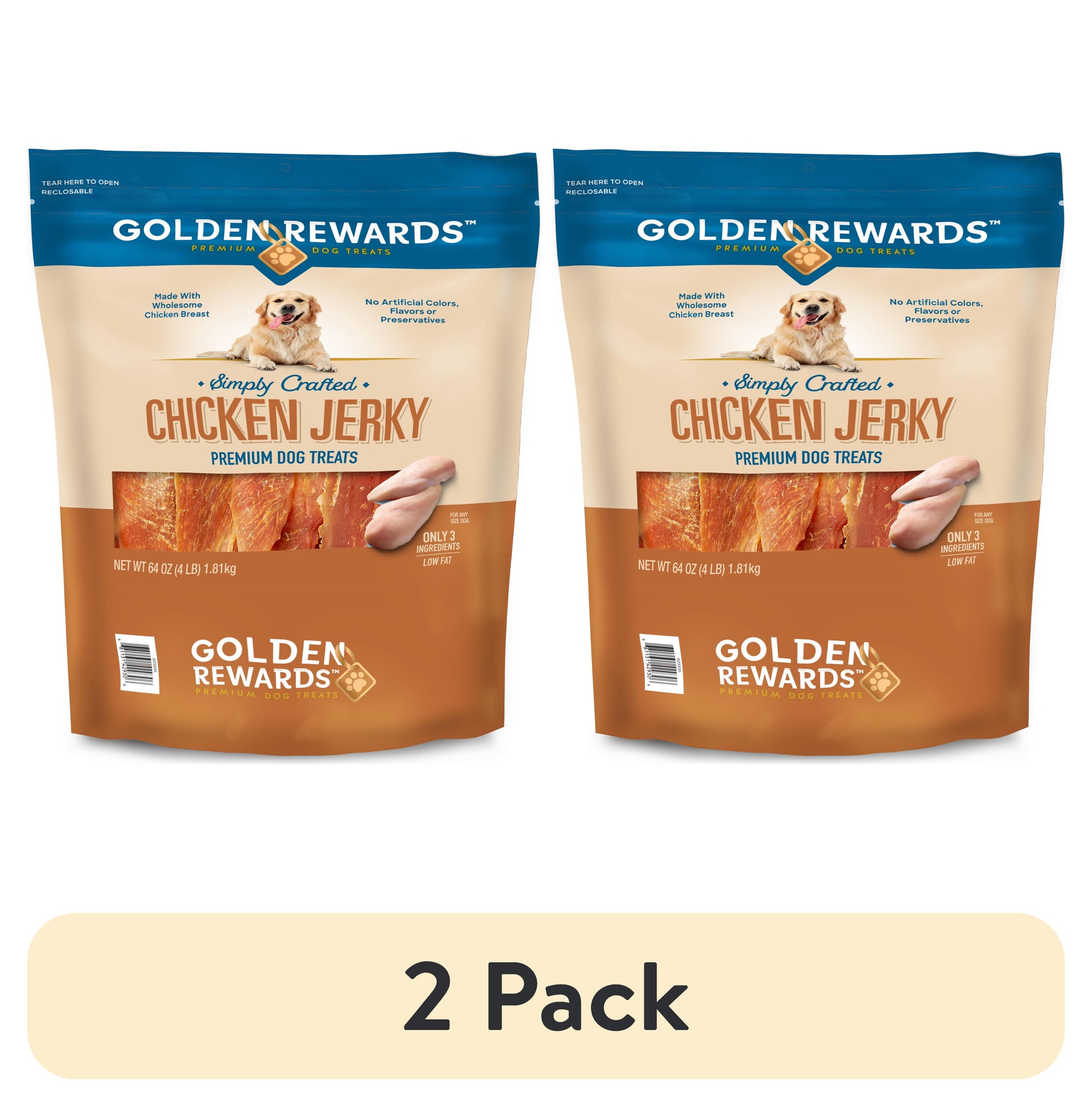 (2 Pack)  Chicken Jerky Premium Dog Treats, 64 Oz