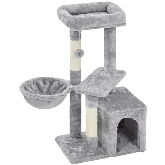 34.5" H Cat Tree Tower with Condo and Perches, Light Gray