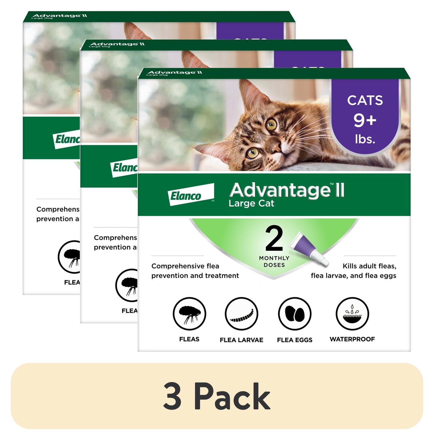(3 Pack)  Vet-Recommended Flea Prevention for Large Cats 9 Lbs+, 2-Monthly Treatments