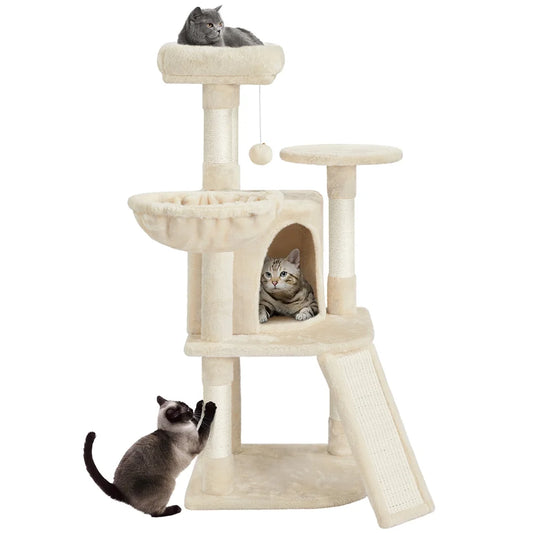 42"H Multilevel Cat Tree Tower with Condo and Perches, Beige