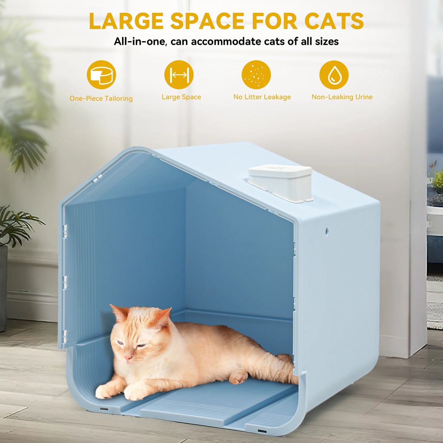 Extra Large Hooded Cat Litter Box, Odor-Free, Easy to Clean with Mat & Scoop, Blue