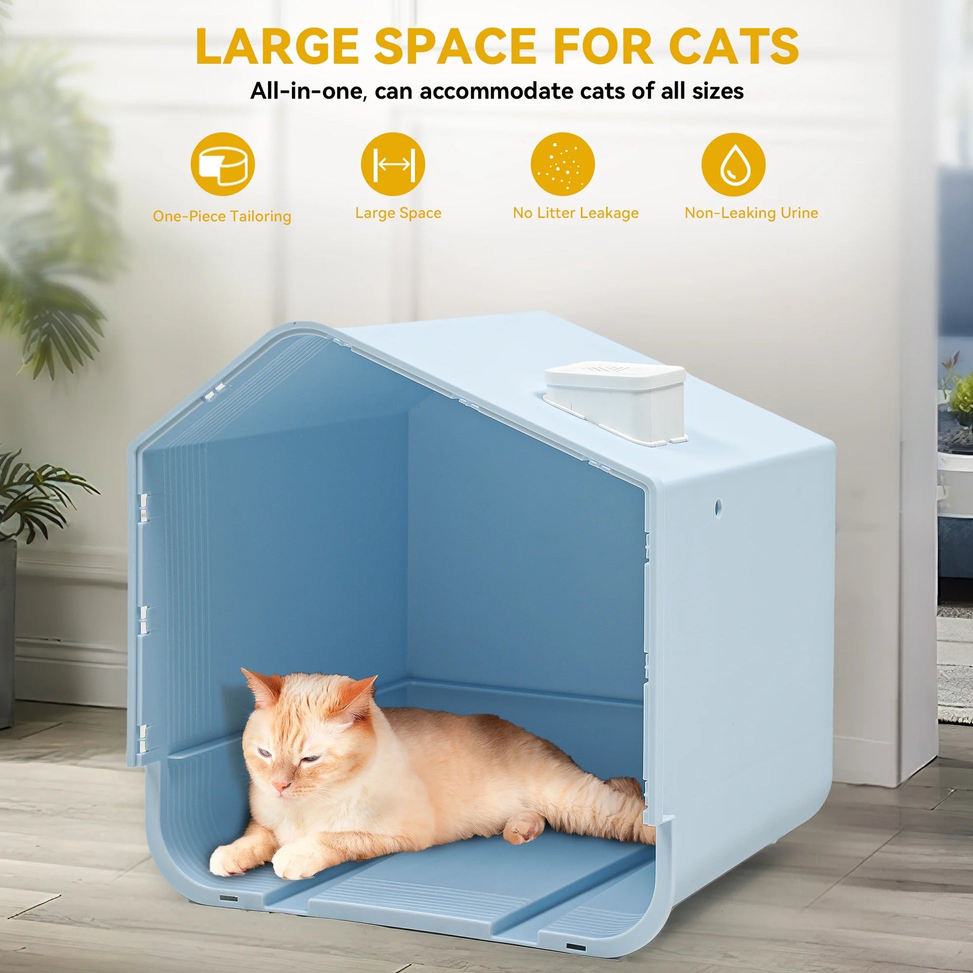 Extra Large Hooded Cat Litter Box, Odor-Free, Easy to Clean with Mat & Scoop, Blue