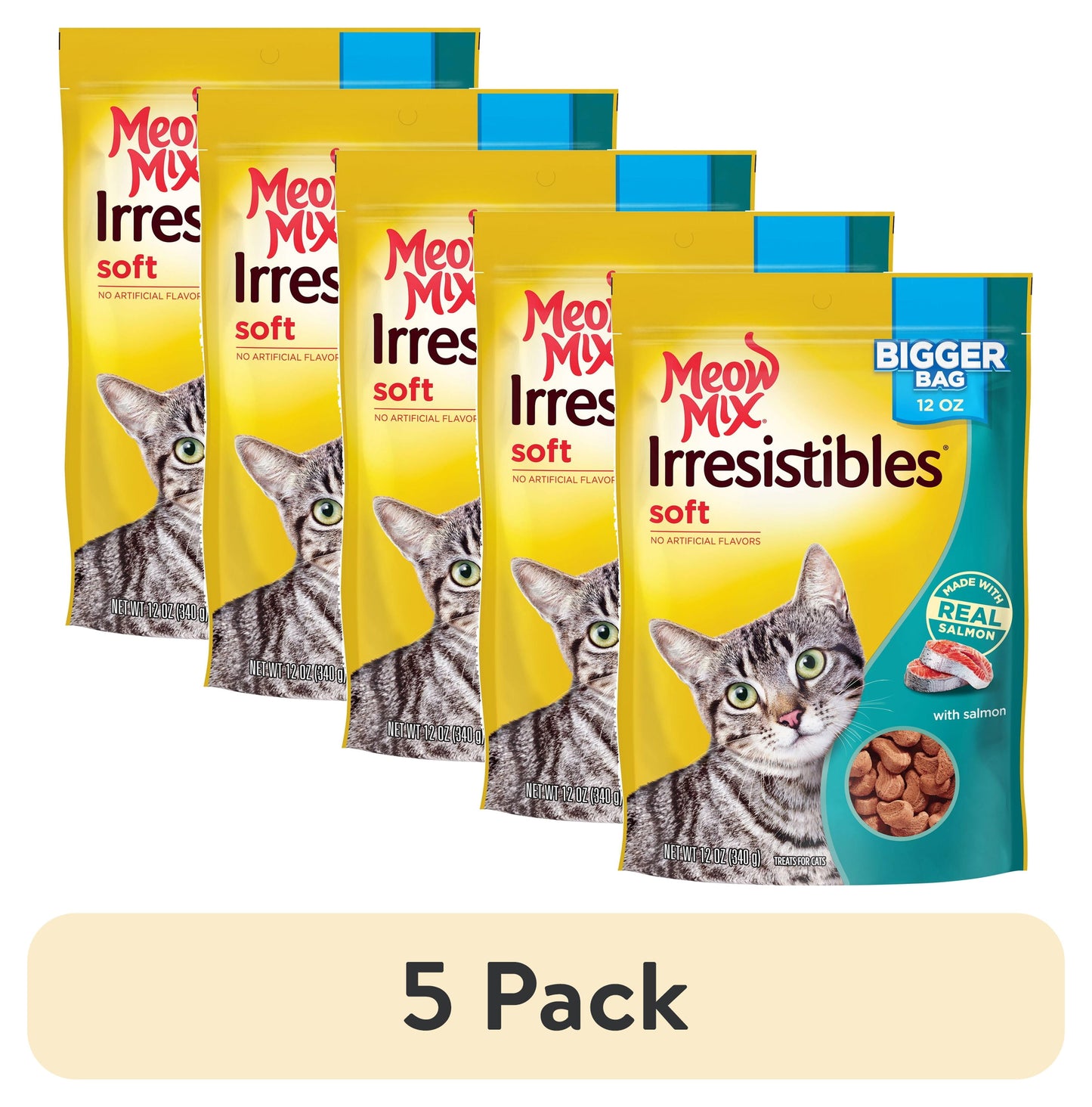 (5 Pack)  Irresistibles Soft Cat Treats with Salmon, 12 Oz Bag