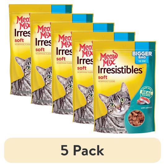 (5 Pack)  Irresistibles Soft Cat Treats with Salmon, 12 Oz Bag