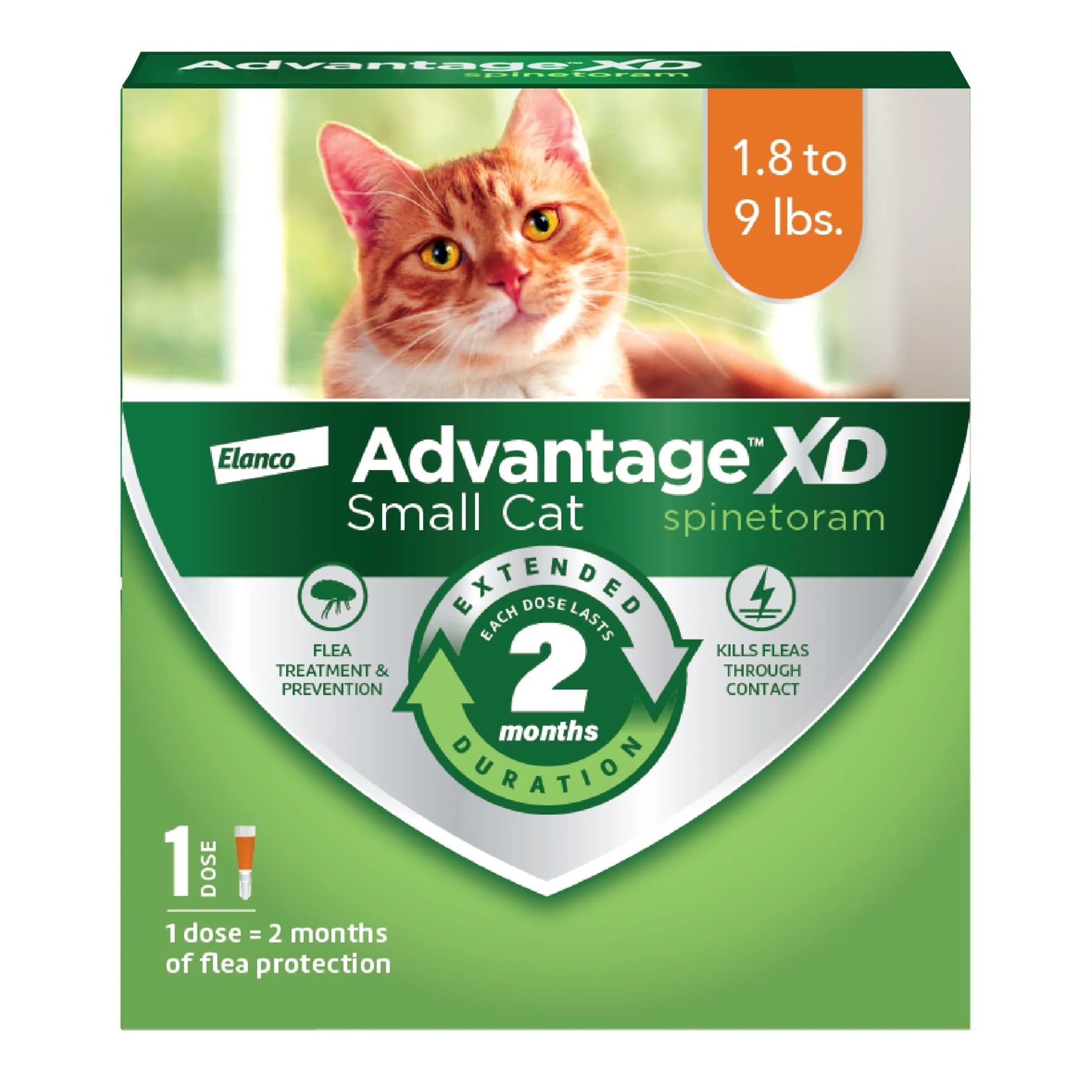 Small Cat 2-Month Flea Prevention for Cats 1.8-9Lbs, 1 Dose (2-Months)