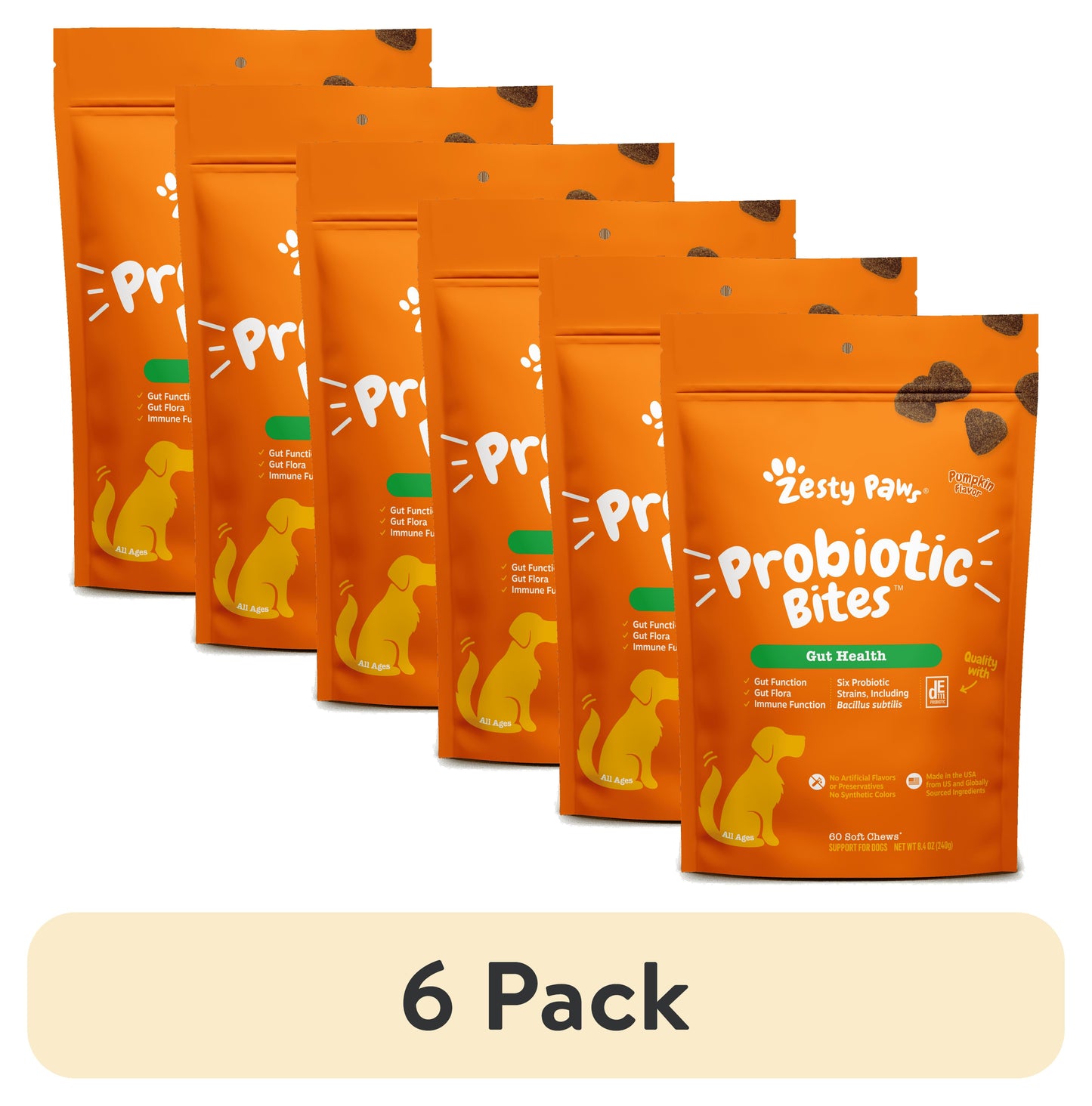 (6 Pack)  Probiotic Bites for Dogs, to Support Gut Health, Pumpkin 60Ct