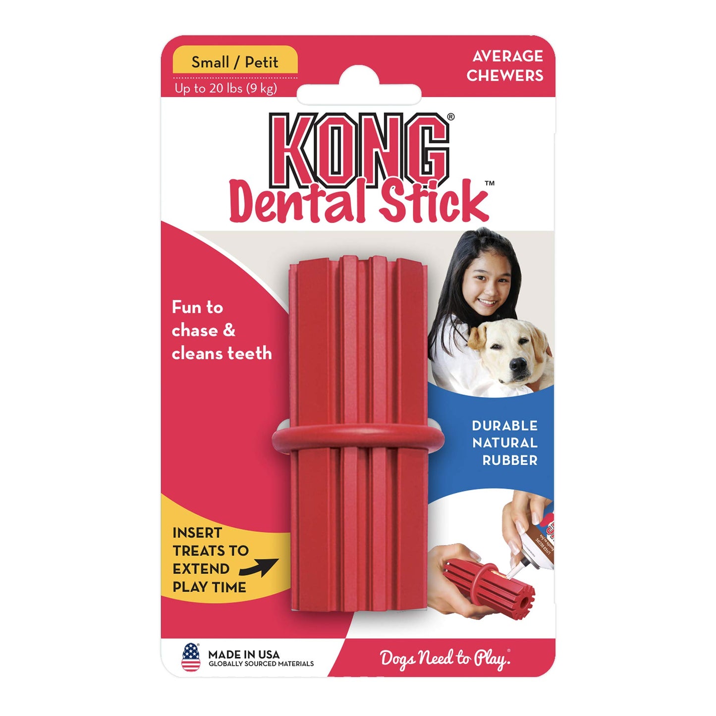 KONG Dental Stick for Dog Dental Care - Stuffable Chew Toy - Provides Chewing Outlet & Satisfies Instinctual Needs - Cleans Teeth & Gums - Made with Durable Natural Rubber - for Medium Dogs