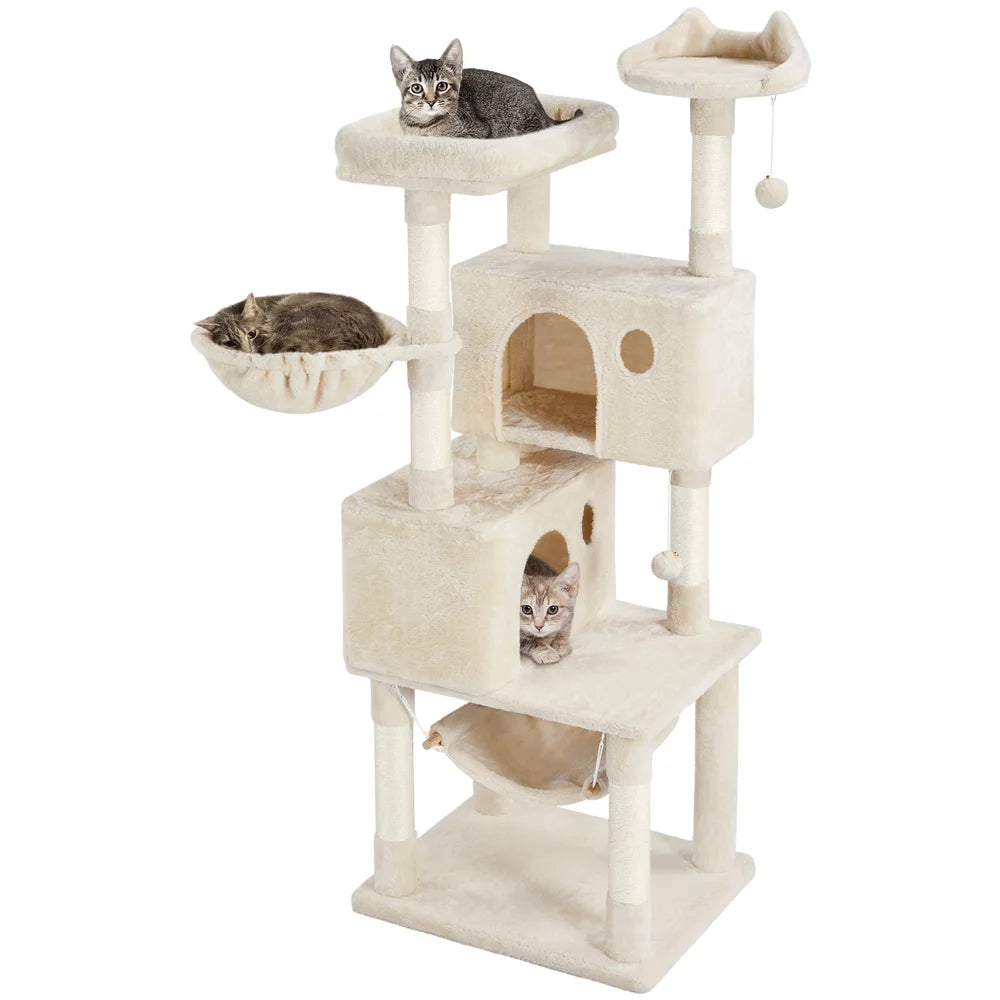 64.5"H Multi-Level Cat Tree Tower with Condos and Perches, Beige