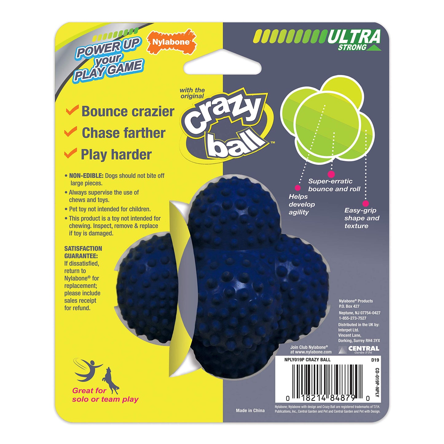 Nylabone Power Play Crazy Ball Interactive Play Toy, Fetch Ball Toy for Dogs, Large (1 Count)
