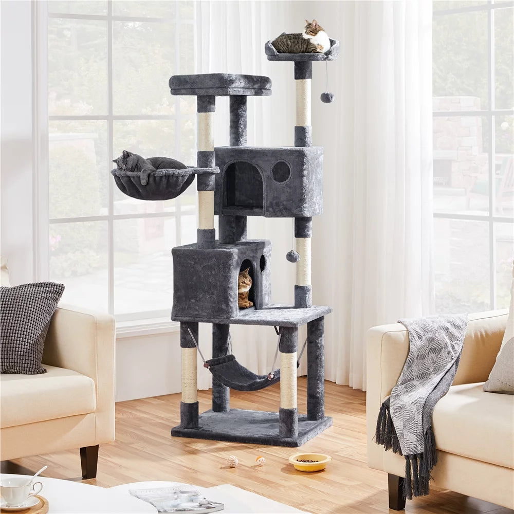 73"H Multi-Level Cat Tree Tower with Condos and Perches, Dark Gray