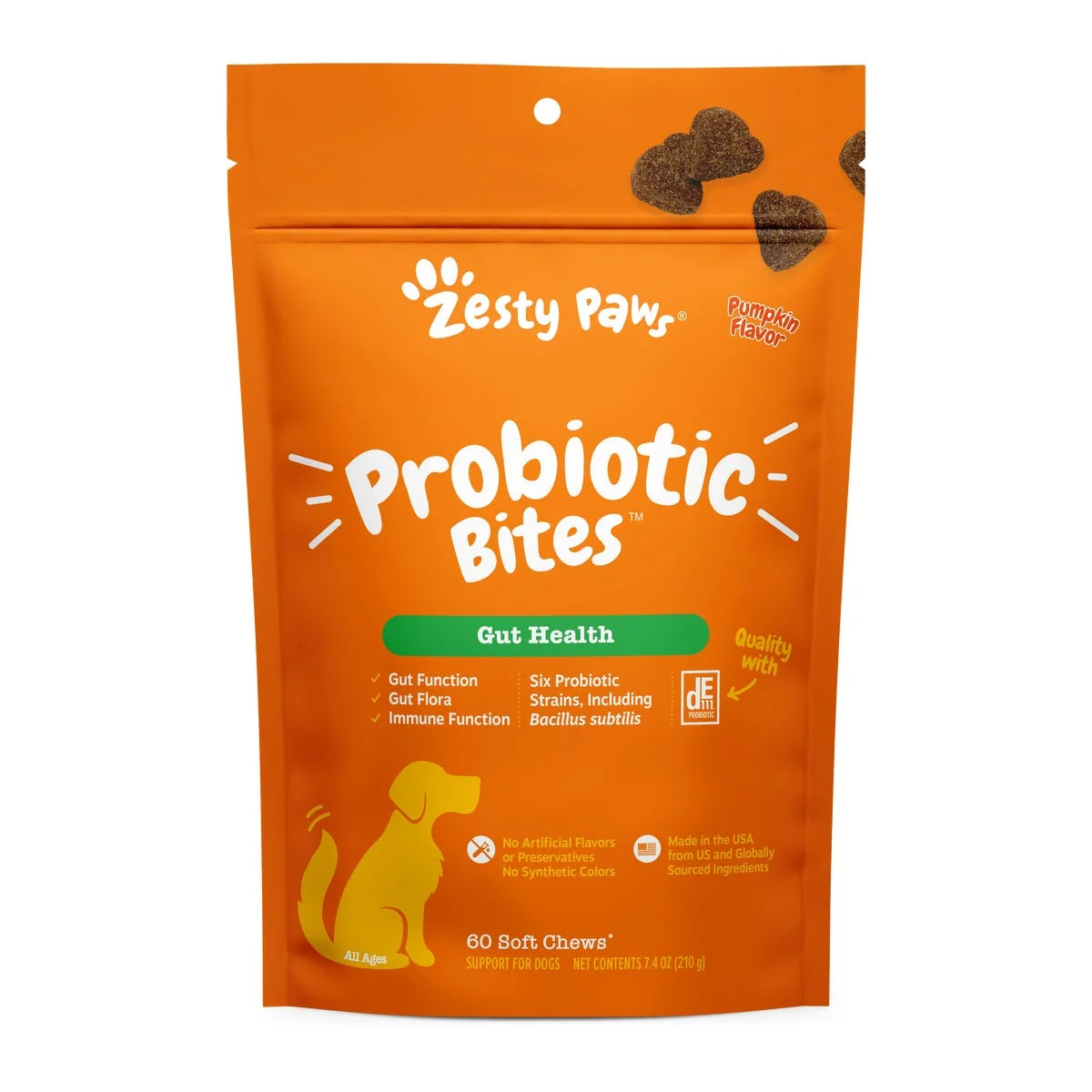 (3 Pack)  Probiotic Bites for Dogs, to Support Gut Health, Pumpkin 60Ct