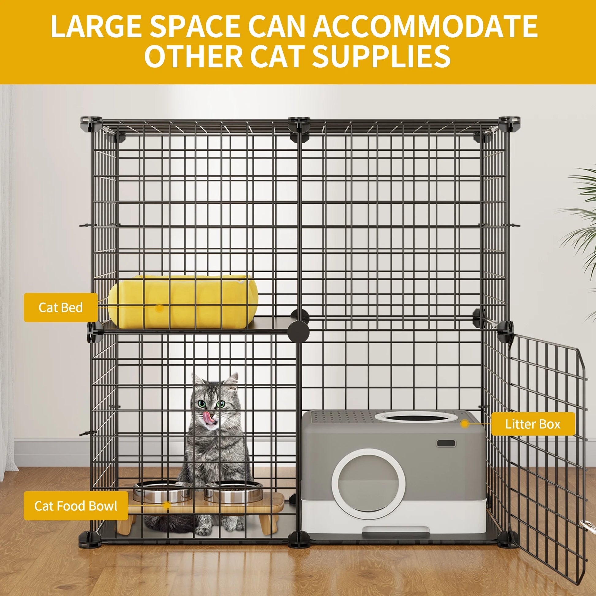 2-Tier Cat Cage,Indoor Pet Cage,Versatile DIY Pet Playpen Cat Kennel with Removable Metal Wiring,For Small Cats, Ferrets, Chinchillas, Kittens,28"L X 14.1"W X 28"H,Black