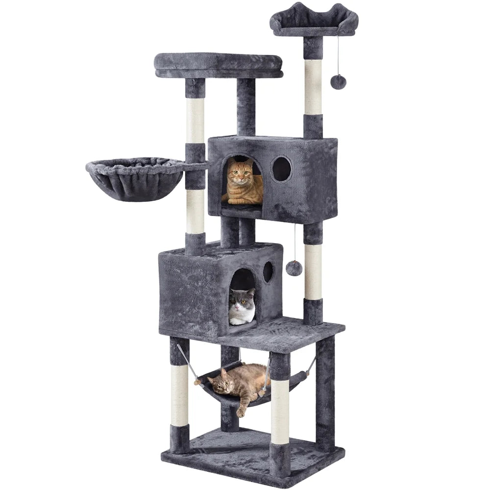 73"H Multi-Level Cat Tree Tower with Condos and Perches, Dark Gray