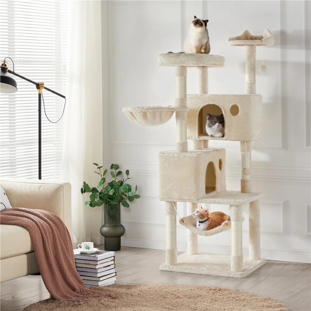 64.5"H Multi-Level Cat Tree Tower with Condos and Perches, Beige