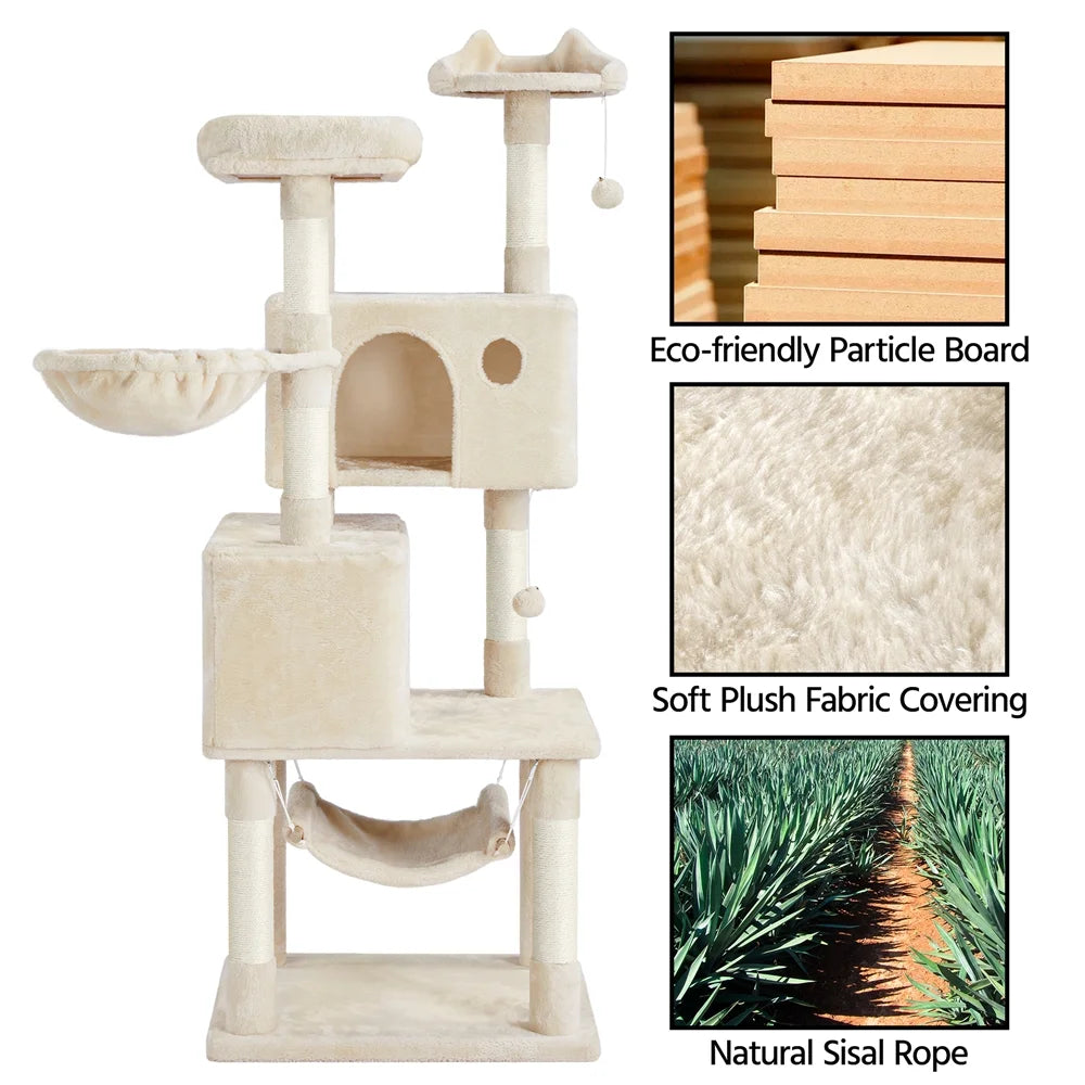 64.5"H Multi-Level Cat Tree Tower with Condos and Perches, Beige