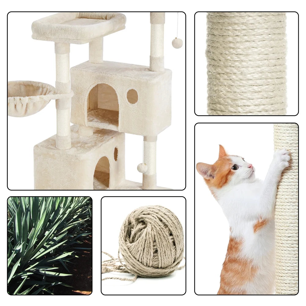 64.5"H Multi-Level Cat Tree Tower with Condos and Perches, Beige