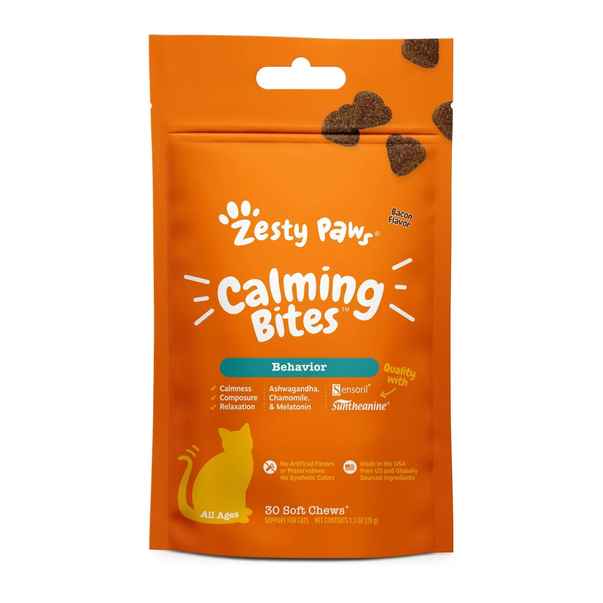 (3 Pack)  Calming Bites for Cats, Stress & Anxiety Relief Supplement, Bacon Flavor, 30 Ct
