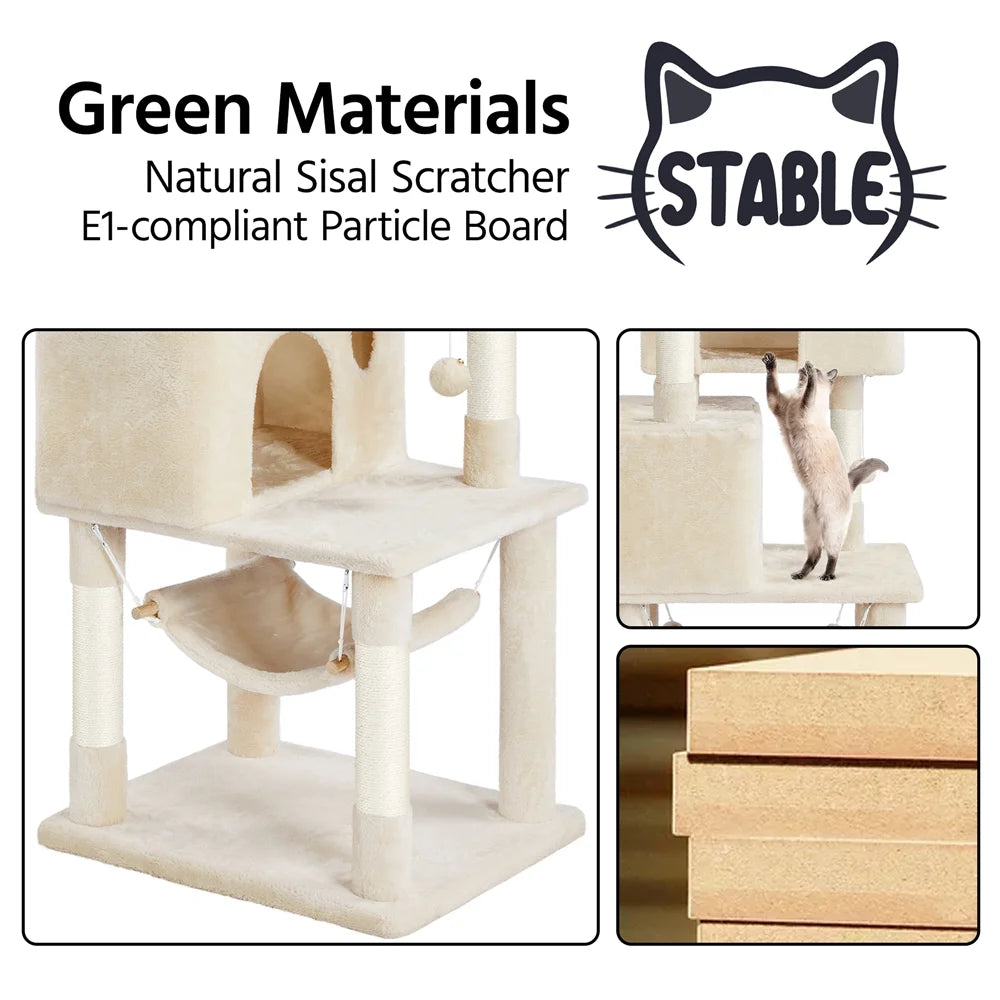64.5"H Multi-Level Cat Tree Tower with Condos and Perches, Beige