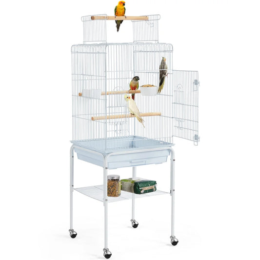 47" Play Top Bird Cage with with Rolling Stand, White