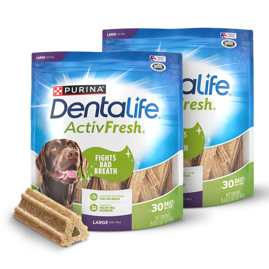 Purina  Activefresh Large Dog Treats Dental Chews with Chicken, 35 Oz Pouch, 2 Packs (30 Count)
