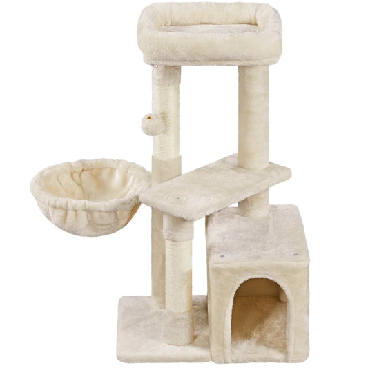 34.5" H Cat Tree Tower with Condo and Perches, Beige